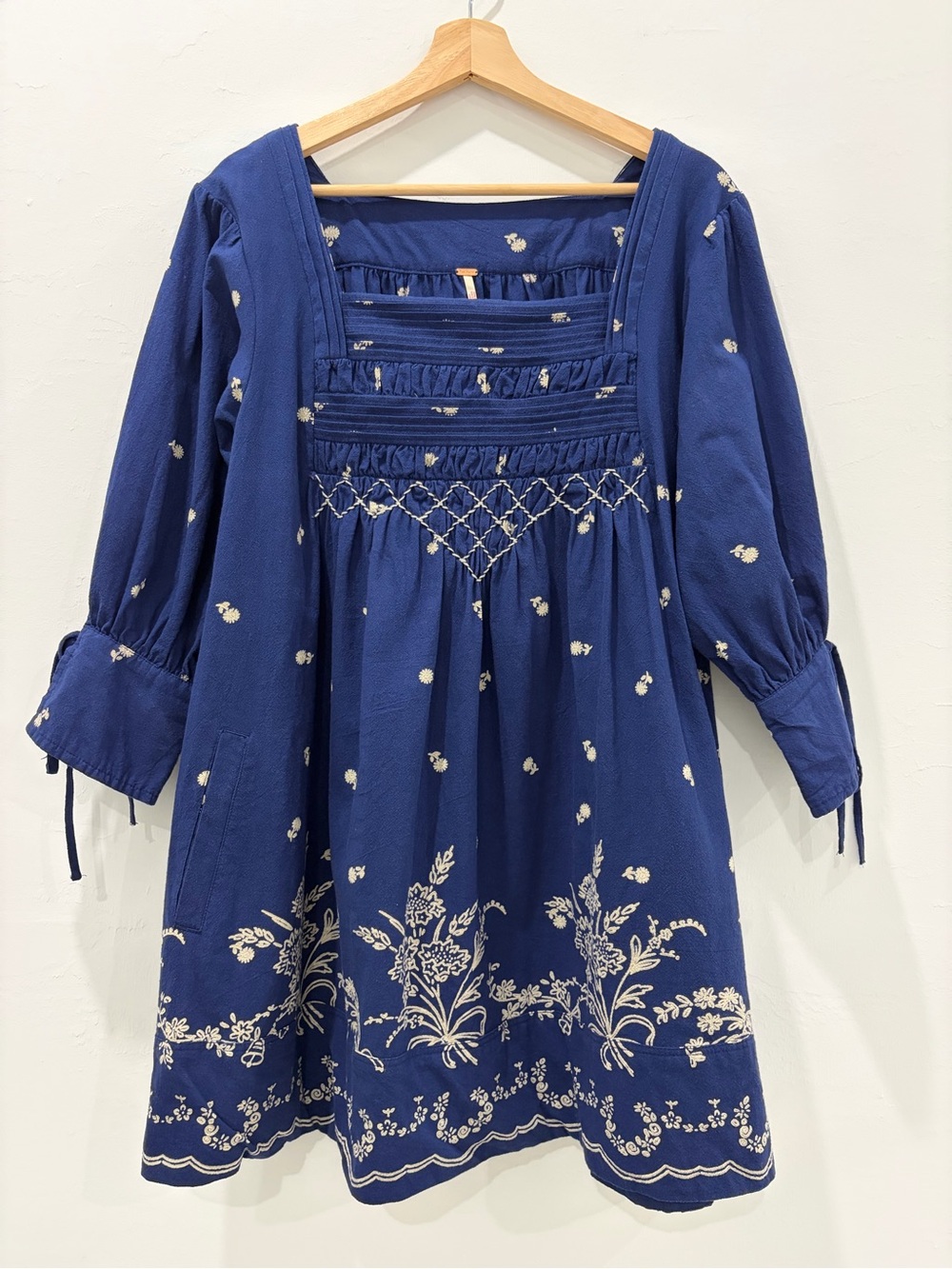 Free People Navy Blue Embroidered Mini Dress